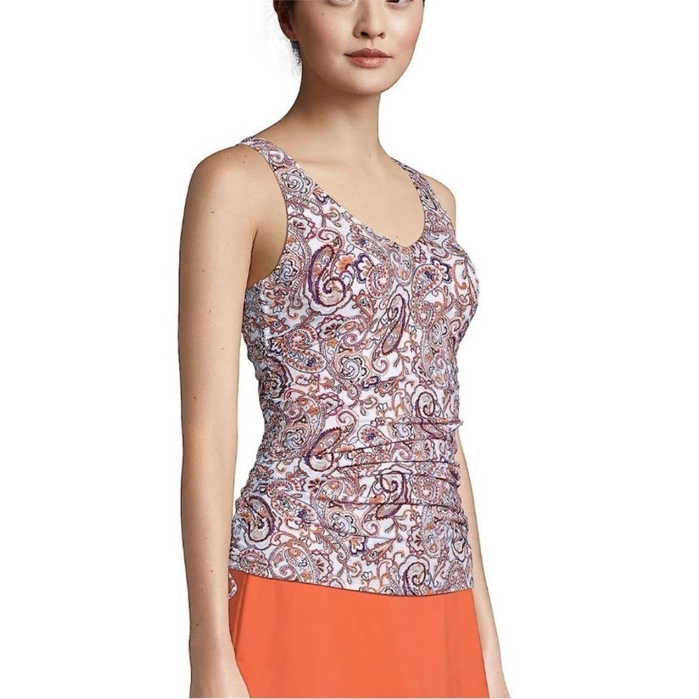 Land’s End Retro Paisley Adjustable Underwire V-Neck Tankini Top 522543 - Picture 2 of 9